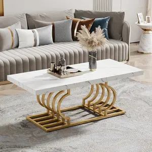 Tribesigns 47" Modern Faux Marble Coffee Table with Gold Frame marble table