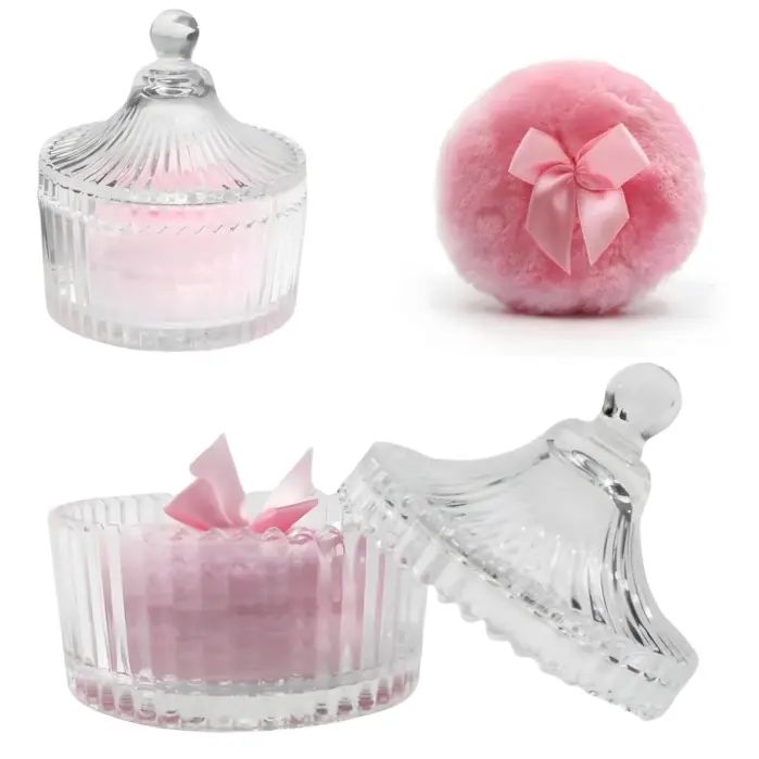 2 Pcs Large Body Powder Puff and Container Powder Container with Puff Powder Puff Crystal Container Soft Washable Reusable Velour Face Body Glitter Powder Puff Wet Dry Makeup (Pink)