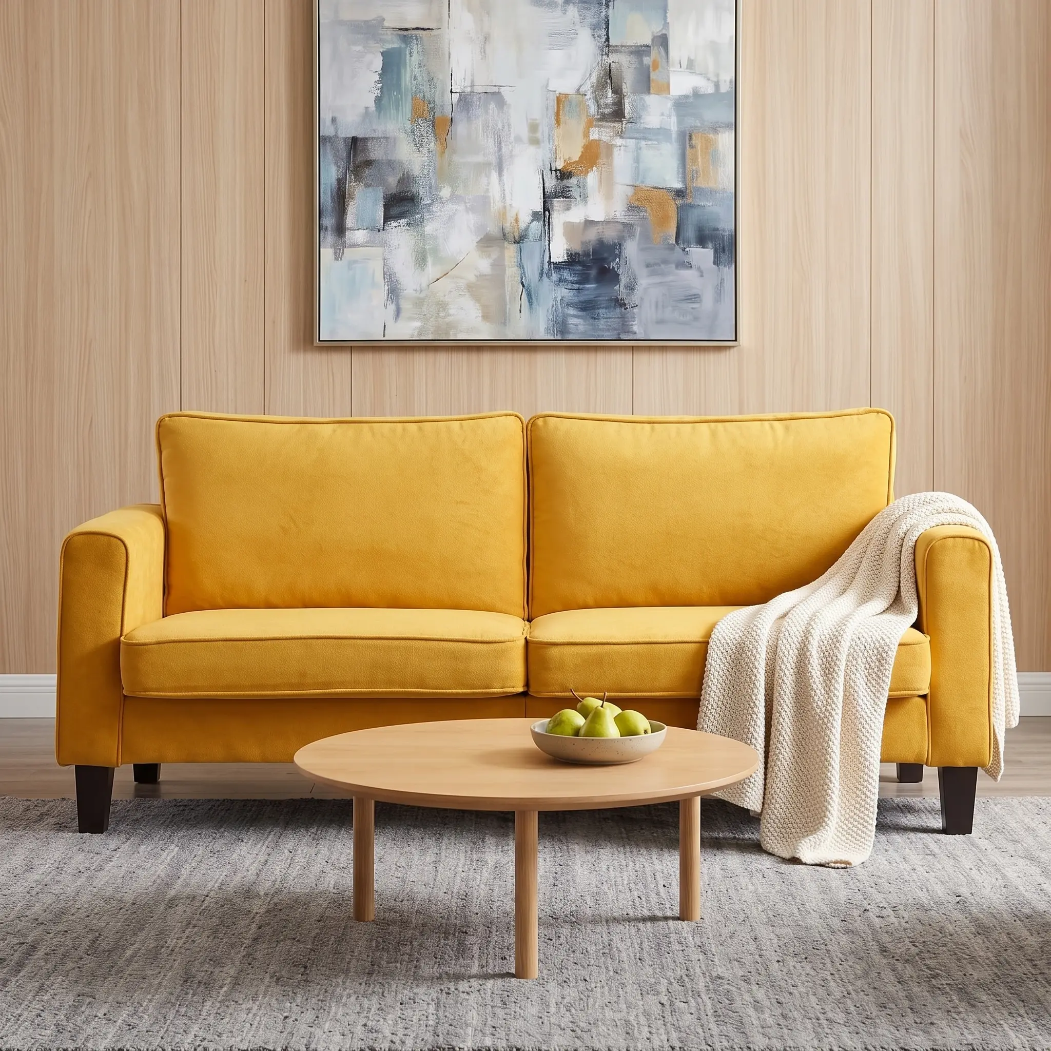 Modern Cozy 2-Seater Loveseat Sofa for Homeowners - Breathable Matte Fabric & Easy-to-Move Split Structure, Living Room Furniture, Easy to Clean Warm Design for Ultimate Comfort Moments (Bright Yellow, 1 2-Seater Sofa)