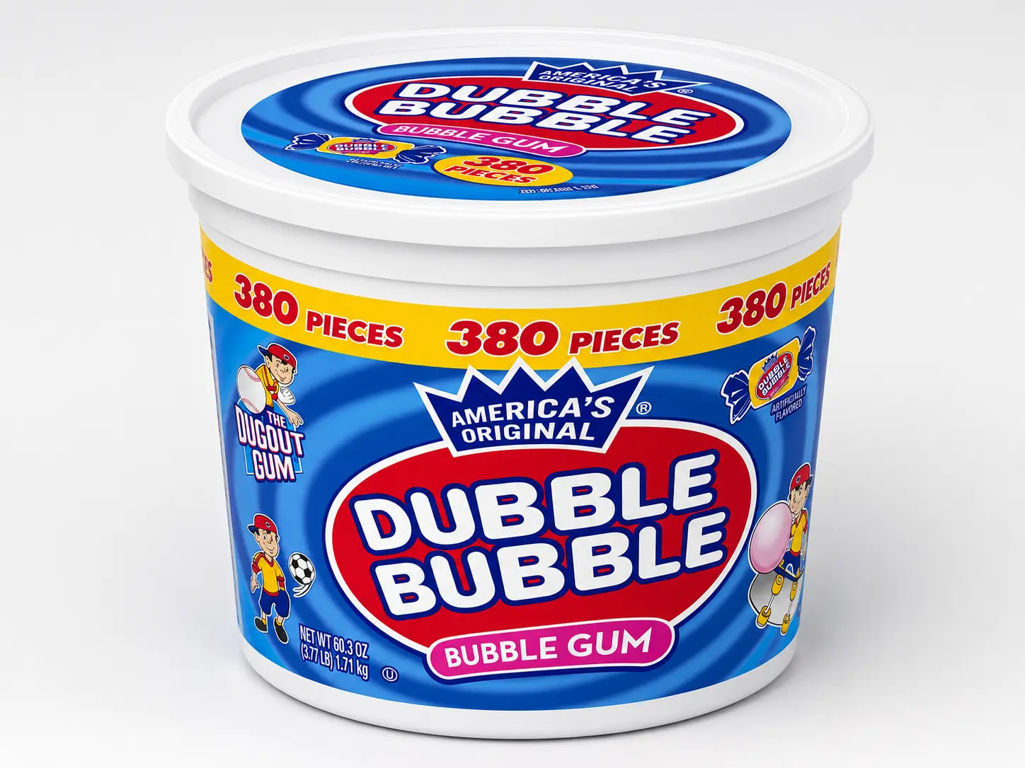 Dubble Bubble Original Bubble Gum – 380 Pieces Bulk Tub, Classic Bubble Gum Candy for Parties, Events & Treats Snack Rev Gum Sweet Chewy