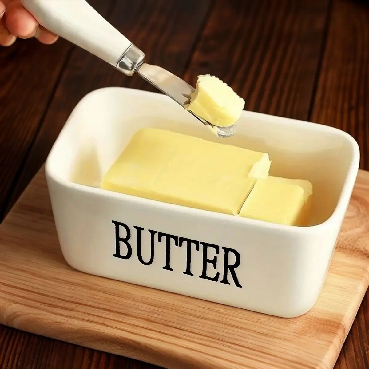 Luxury Large Ceramic Body Butter Dish Set - Kitchen Utensils & Containers, Countertop Keeper with Lid & Knife, High-Quality Silicone Sealing, Easy-Clean Design - Ideal Gift for Butter Lovers