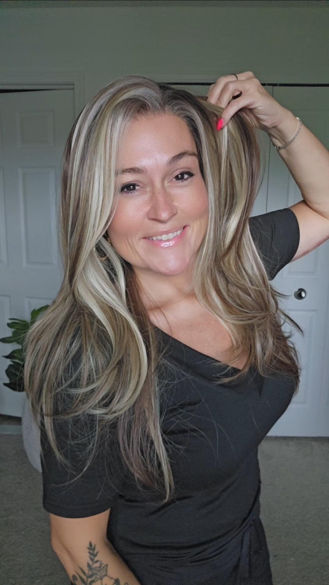 Valeria - MaxFull Dark Ash Brown Wig | Platinum Blonde Chunky Highlights, Pre-Cut 13×5 Skin-Melt HD Lace, Free Part, Face-Framing Layered, Soft Effortless Waves Wig