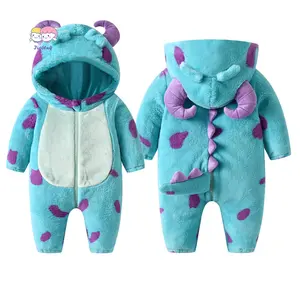 Infant Fleece Jumpsuit Cartoon Animal Horn Hooded Warm Thicken Winter Rompers Outwear Snowsuit for Baby Girls and Boys