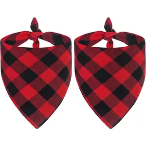 Malier 2 Pack Dog Bandanas Christmas Classic Buffalo Red Plaid Pet Scarf Triangle Bibs Kerchief Pet Costume Outfit Accessories for Small Large and Large Dogs Pets (Red + Red Plaid, Small) Malier