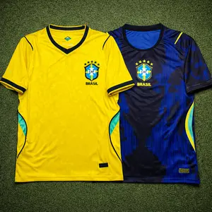 Brazil Football Jersey Embroidery Logo, Short Sleeve Yellow Home Shirt Blue Away Jersey for Fan Gift Breathable Lightweight Athletic Fit