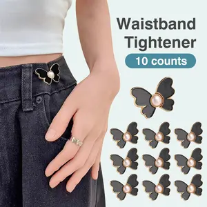 10 Counts Butterfly Waist Cinching Button, Flexible Size Adjustment for Pants, Black