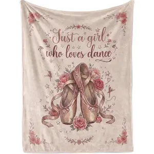 Ballerina Flannel Blanket Throw for Girls - Soft, Cozy Patterned Pink Blanket with Ballet Shoes Design, Cute Gift for Dance Recitals or Bedroom Decor, Patterned Pink Blankets