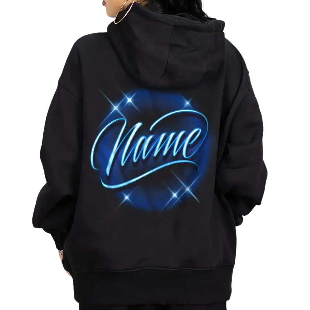 Women's 90's Airbrushed Name Pullover Hoodie - Chicano Style, Custom Name, Personalize, Lowrider Style, Homies, Gangster, Polyester-Cotton, Long Sleeve, Loose Fit