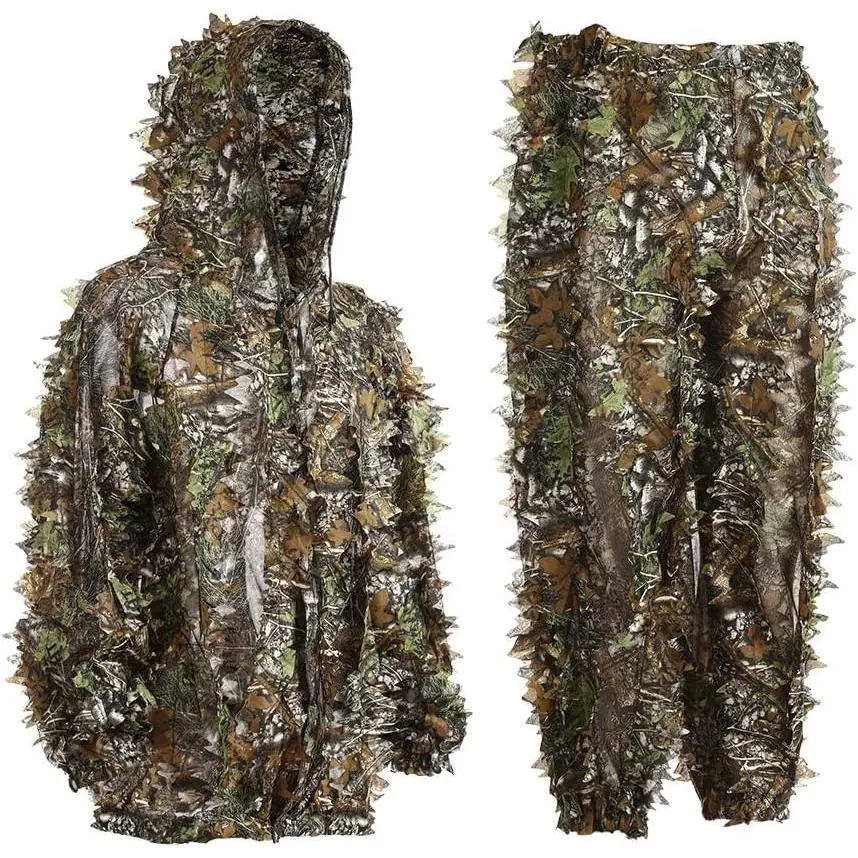 Lightweight 3D Leaf Ghillie Suit for Adults & Youth, Breathable Simulation Tree Camo Hunting Outfit with Elastic Cuffs for Paintball & Photography, Elastic Cuff, Cosplay, Camouflage, Kids, Wildlife Photography, Shooting, Full Body