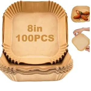 Disposable Air Fryer Paper Liners: 100PCS 8 Inch Square Liners for Air Fryer, Grease and Water Proof Non Stick Basket Parchment Paper