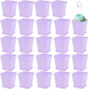Anyumocz 24 Pack Plastic Square Nursery Pots 3 Inch Plastic Plant Pots,Flower Pot with Tray Saucer for Indoor Outdoor Garden Office Decor