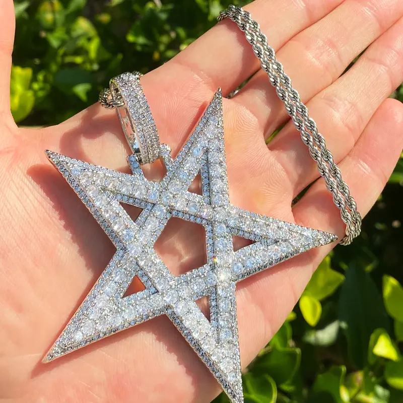 Iced Out Big 5 Star Necklace Pendant for Men 5A Cubic Zirconia Rapper Hip Hop Jewelry Bling Necklace Fashion Accessory Necklace Fashion Cool Accessories