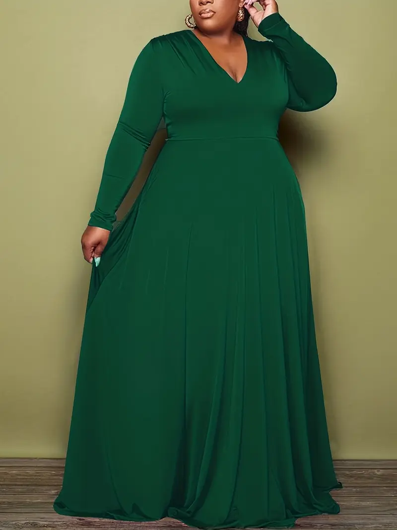 slim fit dress slacks Bria Plus Size Formal Pleat Long Sleeve Maxi Dress– Hello Curve main image 0