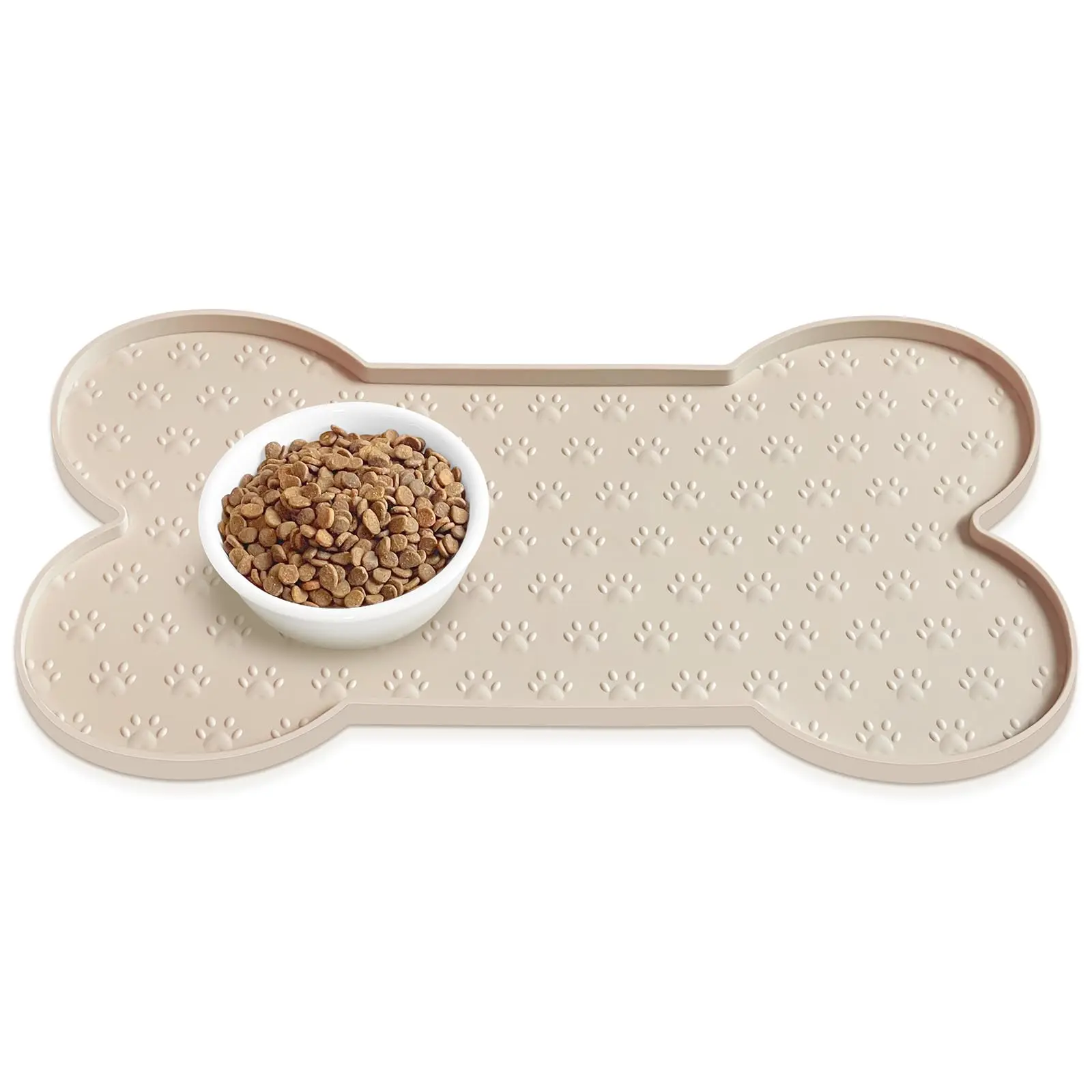 Silicone Anti-Slip Dog Food Mat - Waterproof Raised-Edge Feeding Tray for Small to Medium Pets, Fits Dry Food (19.4" x 9.8")