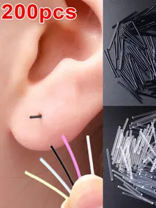 200pcs Invisible Plastic Soft Stud Earrings, Hypoallergenic Simple Transparent Earring Piercing Retainer, Ear Studs Pins Jewelry