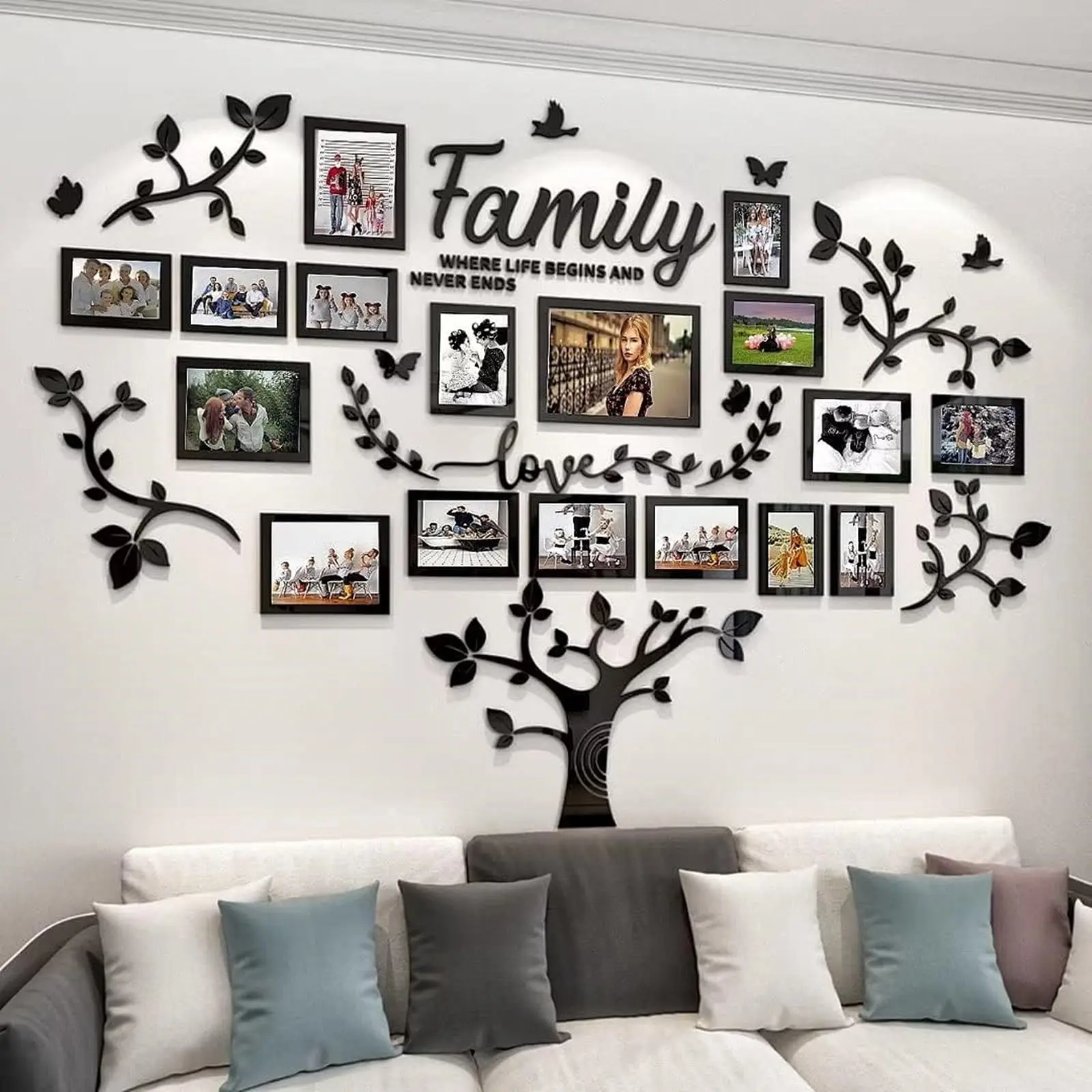 Modern Acrylic Photo Frame Collage with Stickers - Home Decor for Living Room Family Tree Display, Sticker, Decoration