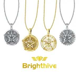 Brighthive Tetragrammaton Necklace 925 Sterling Silver Jewelry Tetragrammaton Pentagram Amulet Necklace Wiccan Pagan Witchcraft Protection Jewelry Gifts for Women Men Girlfriend Boyfriend Lover Daughter Son Anniversary Christmas Halloween