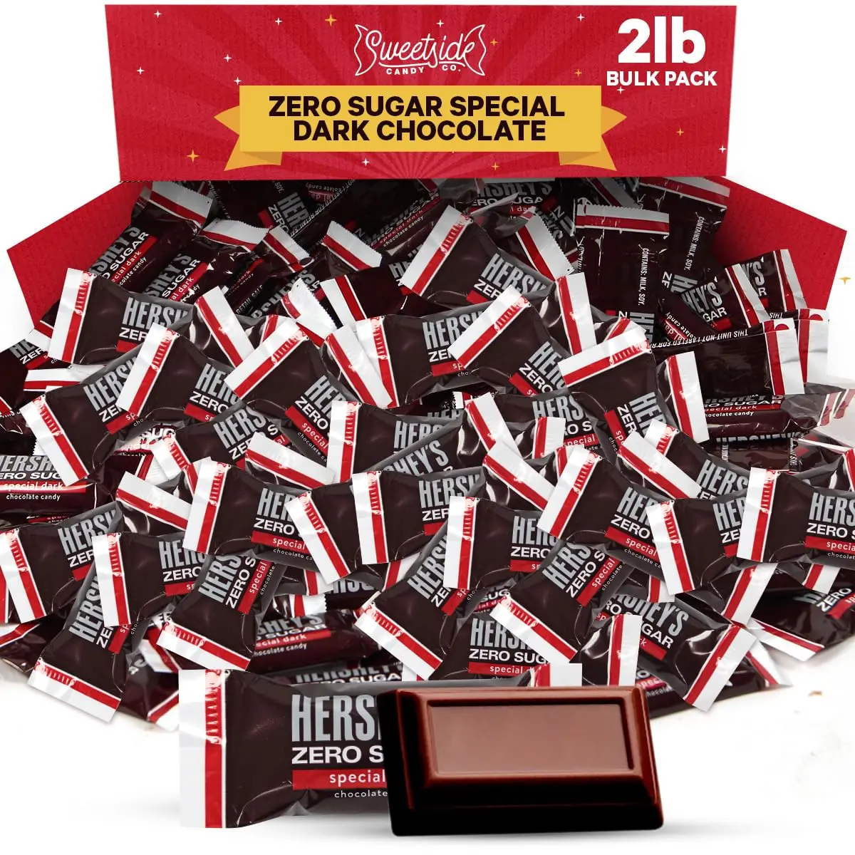 Zero sugar - 2 pounds - Special Dark Chocolate Candy Bulk Pack Individually Wrapped Sugar Free Chocolate Candy Bar Snack Size for Office Cravings