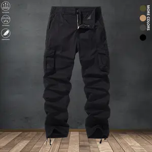 Men’s cargo pants featuring multiple pockets, a classic solid color design, loose and comfortable fit, multi-pocket functionality, made from comfortable fabric—ideal for outdoor activities and casual wear.