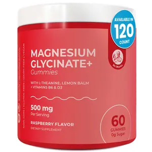 DR. MORITZ Magnesium Glycinate Gummies for Adults & Kids 500mg Raspberry Flavor with L-Theanine Lemon Balm Vitamins B6 D3 No Sugar Added Non-GMO 60 Count