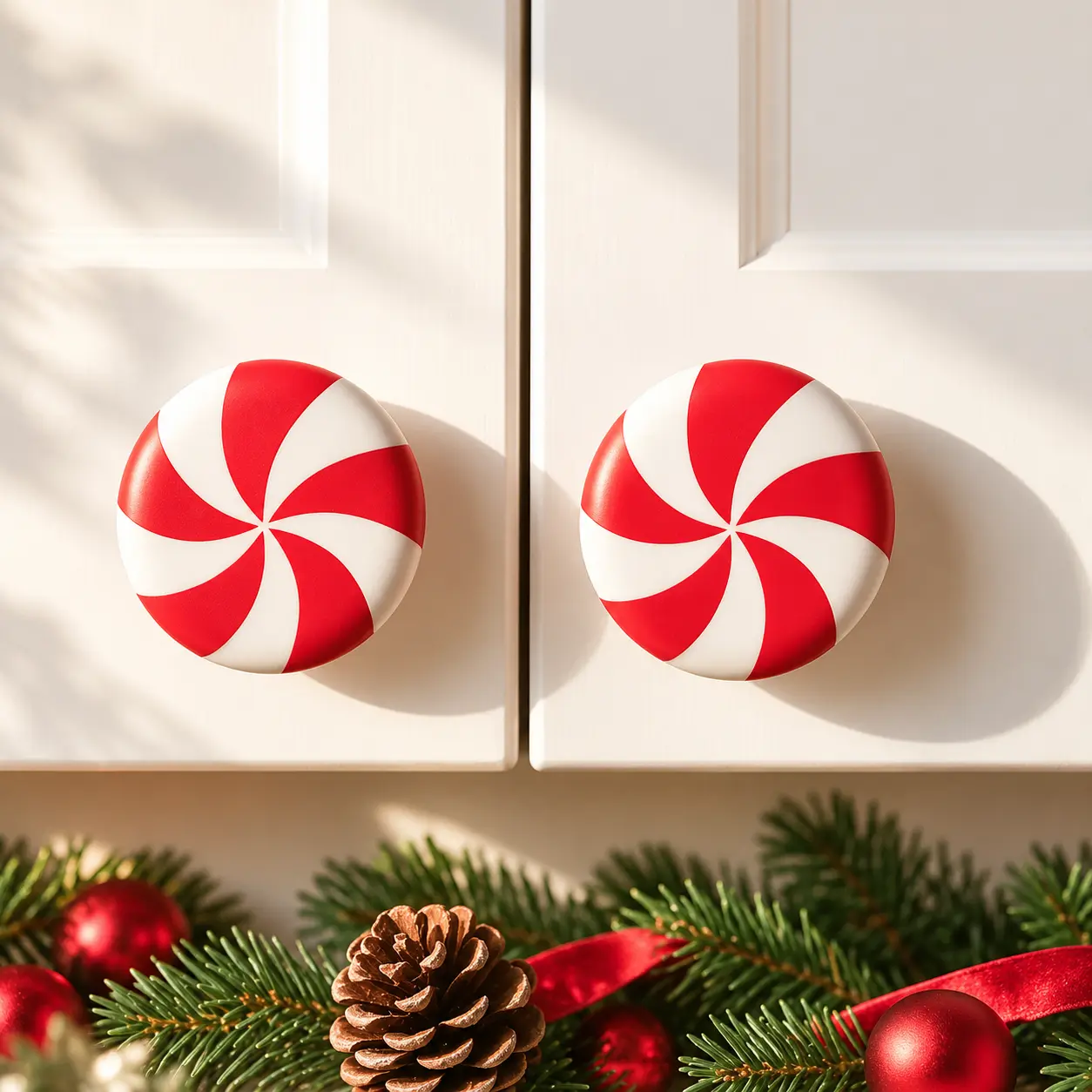 Holiday Cabinet Handle Covers, Christmas Candy Cane Shaped Handle Sleeves, Decorative Covers for Kitchen Cupboard Handles, Drawer Pulls & Festive Home Decor
