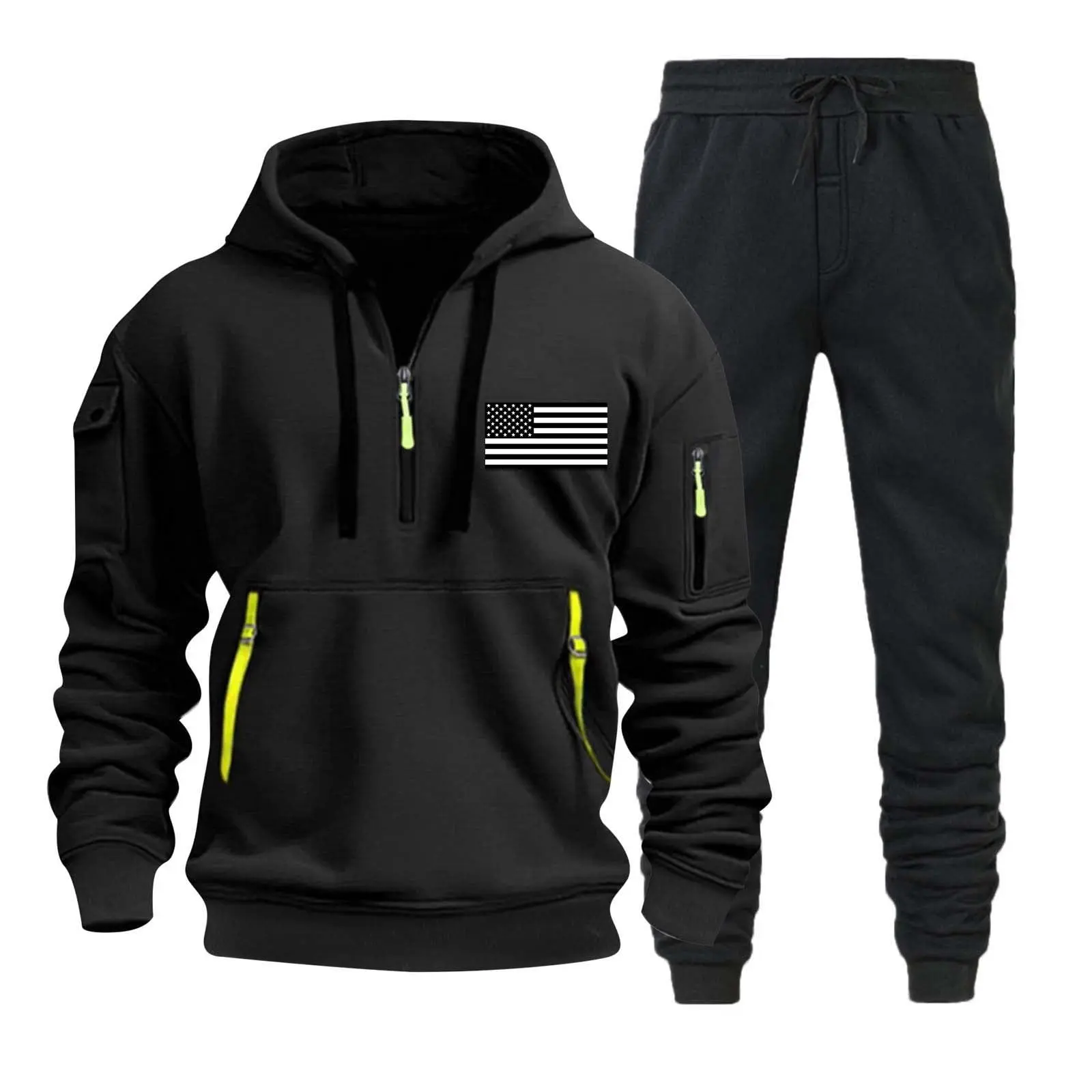 Autumn And Spring Sweater Hoodie Zipper Multi-pocket Pullover Sports Casual Suit.