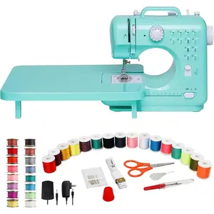 Sewing Machine for Beginners with Extension Table, Mini Electric Portable Sewing Machine with 12 Stitches LED Light and Accessories Kit for  DIY Sew Project Cyan