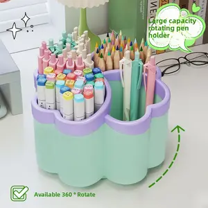 New Thick Rotating Desktop Storage Box with 360° Rotation, 4 Large Capacity Spaces, Multi Compartment Organizer, Stationery Storage Organizer, Office Supplies, Makeup Brushes, School Essentials