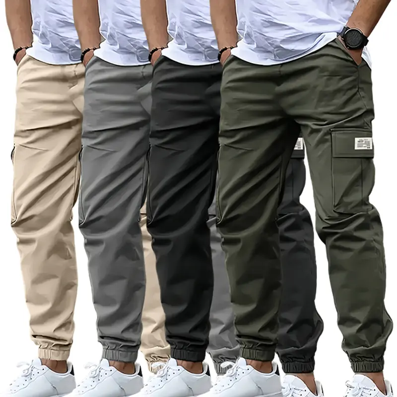 Summer atmosphere: Men's summer multi pocket quick drying work pants, loose and casual, breathable and skin friendly, fashionable and versatile ankle binding pants