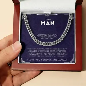 【To My Man】Cuban Link Chain Promise Necklace for Him, Romantic Love Jewelry Gift for Boyfriend Husband, Anniversary Birthday Christmas Gift for Men