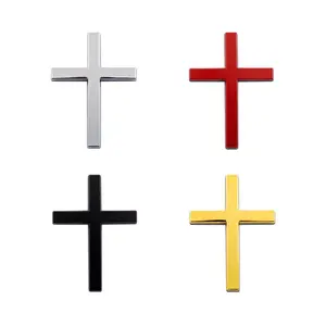 3D Cross Car Bumper Sticker – Metal Look Religious Decal for Vehicle Exterior, Rustproof & Durable