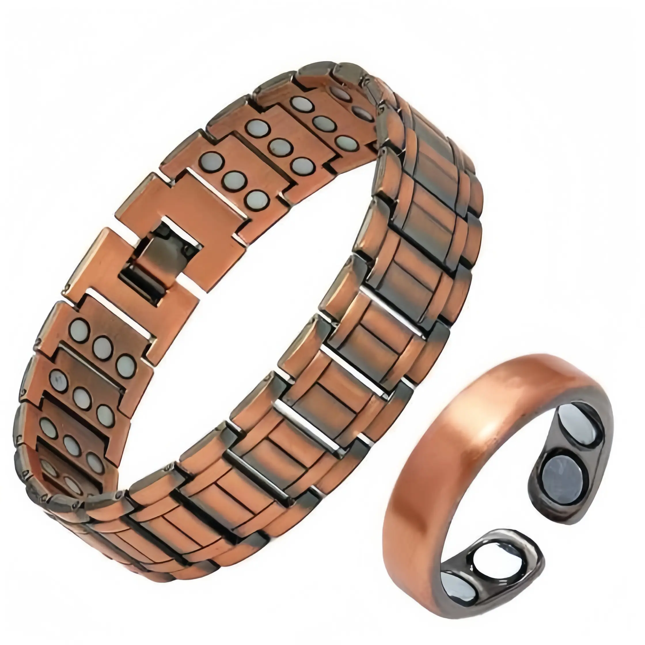 Men's Copper Bracelet, Bangle Ring Jewelry Set, Three-row Magnetic Beads 3500 Gauss Magnetism, Includes Adjustment Tool, Elegant Minimlist Bangle, Adjustable Bracelet, Daily Wear, Father's Day Gift