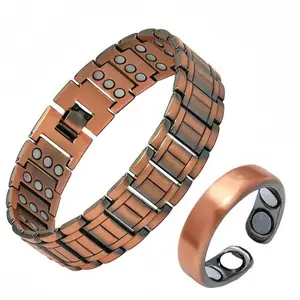 Men's Copper Bracelet & Ring Set - 3-Row 3500 Gauss Magnetic Beads, Adjustable, Elegant Minimalist Wearable, Daily Wear, Father's Day Gift