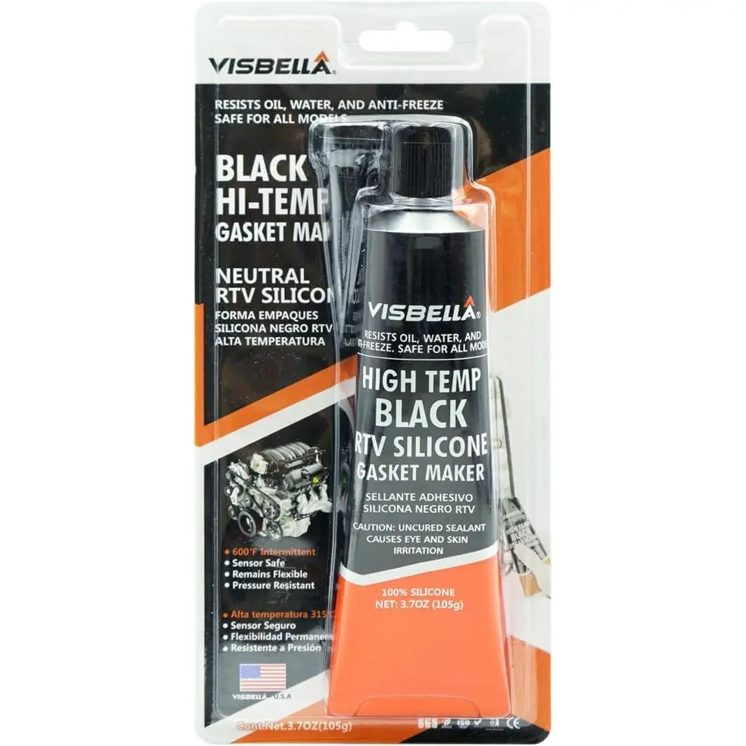 Visbella High Temp RTV Silicone Gasket Maker, Oil Resistant Waterproof Sealant for Automotive Engines, Steam Turbines & Engine Parts, 3.7oz Black