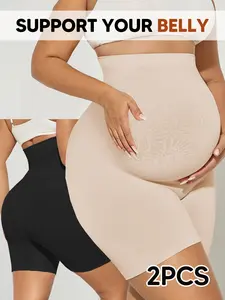 2-Pack Maternity Support Shorts, Comfortable Breathable Belly Band, Plus-Size High Waist Short Dress, Stylish Versatile Everyday Wear, Pregnancy Shapewear, Maternity Clothing