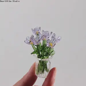 7 flowers glass simulation flower decoration ornaments, handcrafted mini glass flowers, DIY flower arrangement bouquets, faux flowers, Artificial mixed flower, suitable for gifting, event decorations