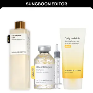 [Sungboon] Iron Out My Skin Set | Silk Lifting Peptide Ampoule, EGF Toner & No Cast Blur-Filter Sunscreen SPF40 | with Peptides, Deep Collagen & EGF | Skin Texture Refining, Smoothing, Wrinkle Care