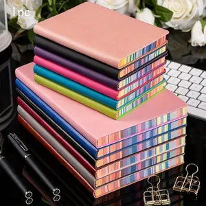 1pc A6 Cute Journal Notebook With Rainbow Border 100 Sheets Lined Papers For Record Drawing Excerpt School Office Rose Red/Blue/Green/Black/Purple