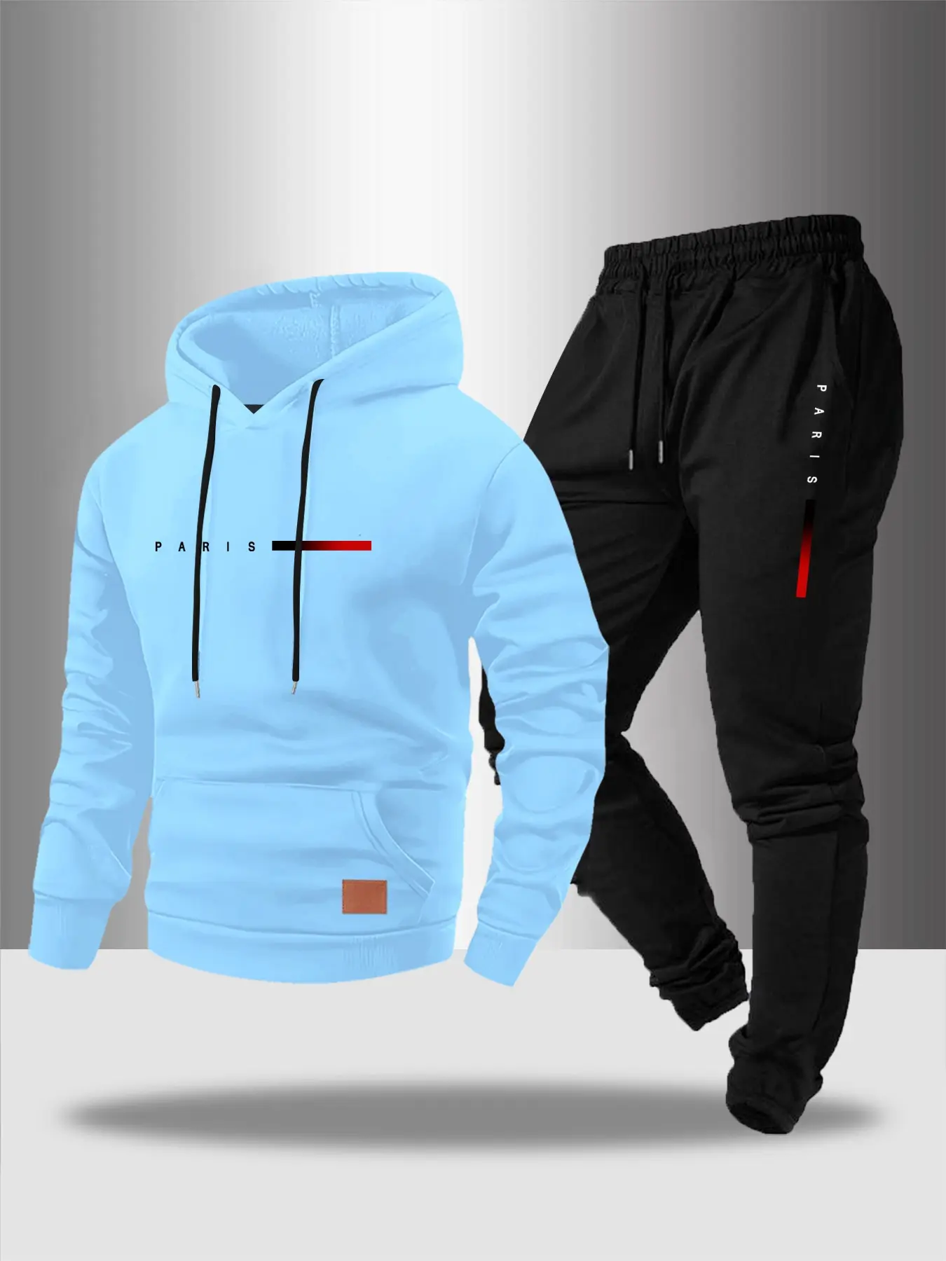 Men's Paris Letter Print Hoodie and Fleece Sweatpants Set, Casual Outfit Set, Casual Fall & Winter, Comfortable Trendy Fashion, 2 Piece Set