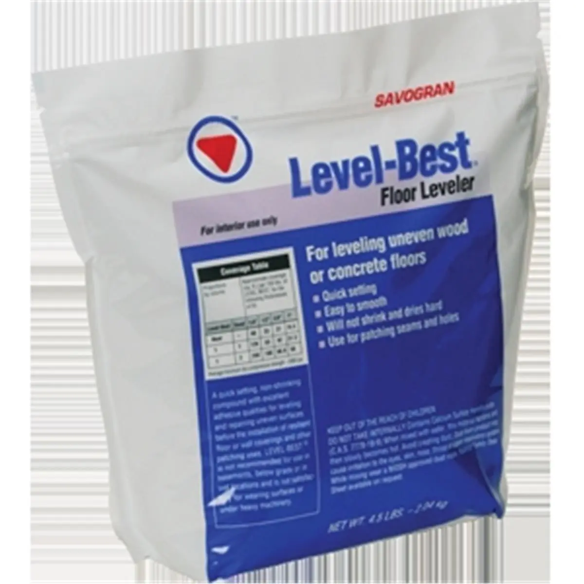 Savogran Company 12832 Level Best Ready-Mix Flooring Leveling Compound - 4.5 lbs, Firm Hold, Quick Dry, Easy to Apply, Anti-Shrink, Repairs Floors, Works Indoors