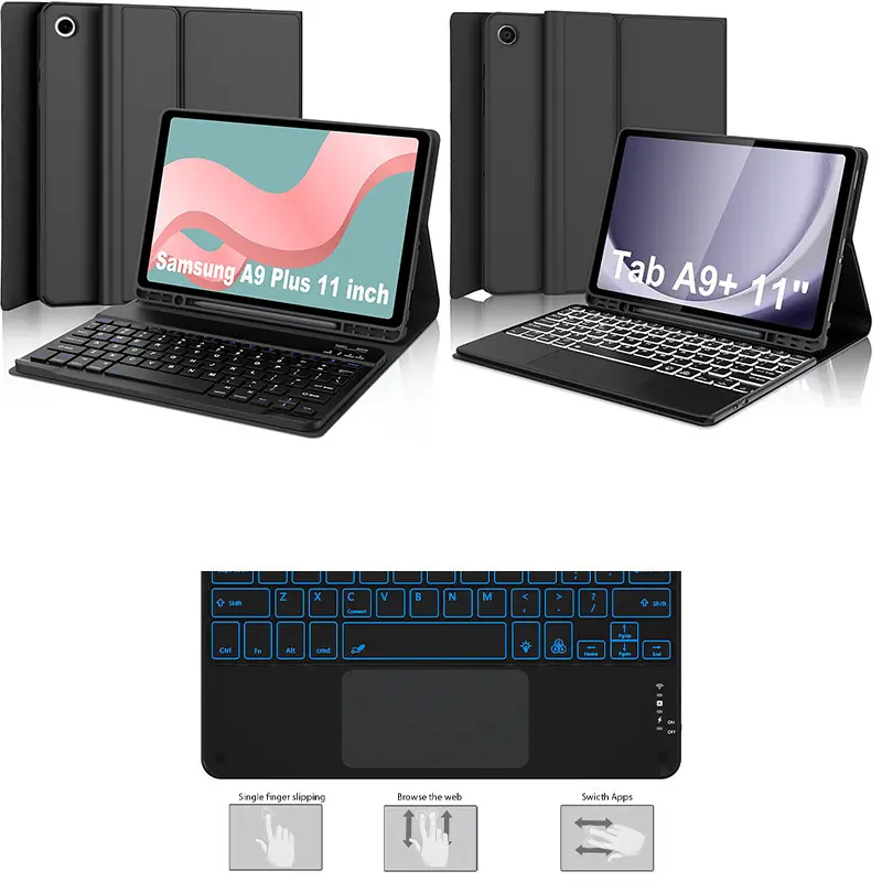 Leather-Silicone Tablet Casing with Backlit Keys Bluetooth Keyboard, 216 Pen Slot, Neutral Cover for Samsung Tablet A9+ Plus X210 Series, Pro11mini Mini, Ideal for Group Purchase Gifts