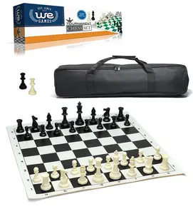 Complete Tournament Chess Set – Plastic Chess Pieces with Roll-up Chess Board and Travel Canvas Bag