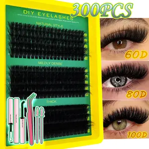 D Curl Lash Clusters Extensions, Individual Eye lash Clusters 60D+80D+100D Synthetic Cluster Eyelash Lashes Voluminous Clusters Lashes Eyelashes Makeup at Home, DIY Lash Extension Kit for Self Application (10-16MM), Fake Eyelashes, Longer Looking Lashes