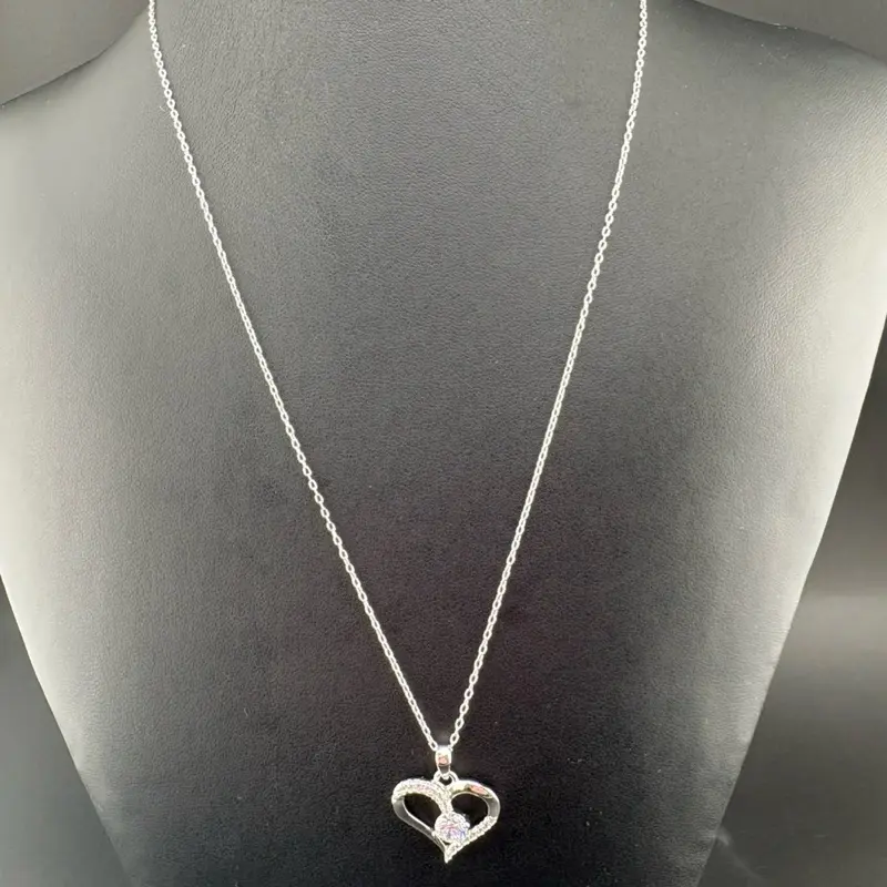 925 Sterling Silver Heart Necklace, 18 in Length