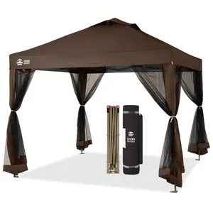 CROWN SHADES Gazebo 10x10 Pop Up Canopy with Mosquito Netting, Screen Tent with 4 Ropes, 8 Stakes, 4 Sandbags and Wheeled Storage Bag, Canopy for Patio & Backyard Parties,Camping&Events