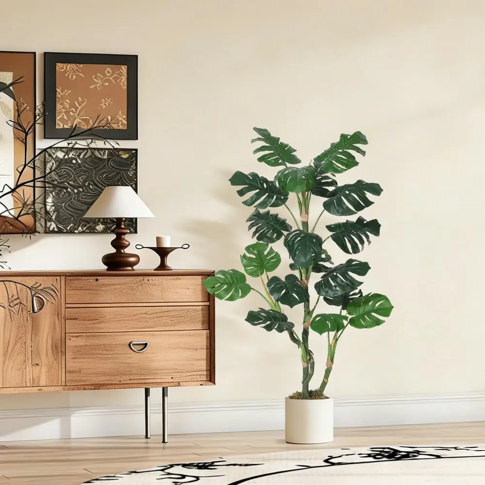 【GARVEE】Artificial Monstera Deliciosa Plant - Floor Plant in Pot,Fake Monstera Plant for Indoor Home Office Store Decor, Fake Floor Palm Plant