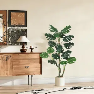 【GARVEE】Artificial Monstera Deliciosa Plant - Floor Plant in Pot,Fake Monstera Plant for Indoor Home Office Store Decor, Fake Floor Palm Plant