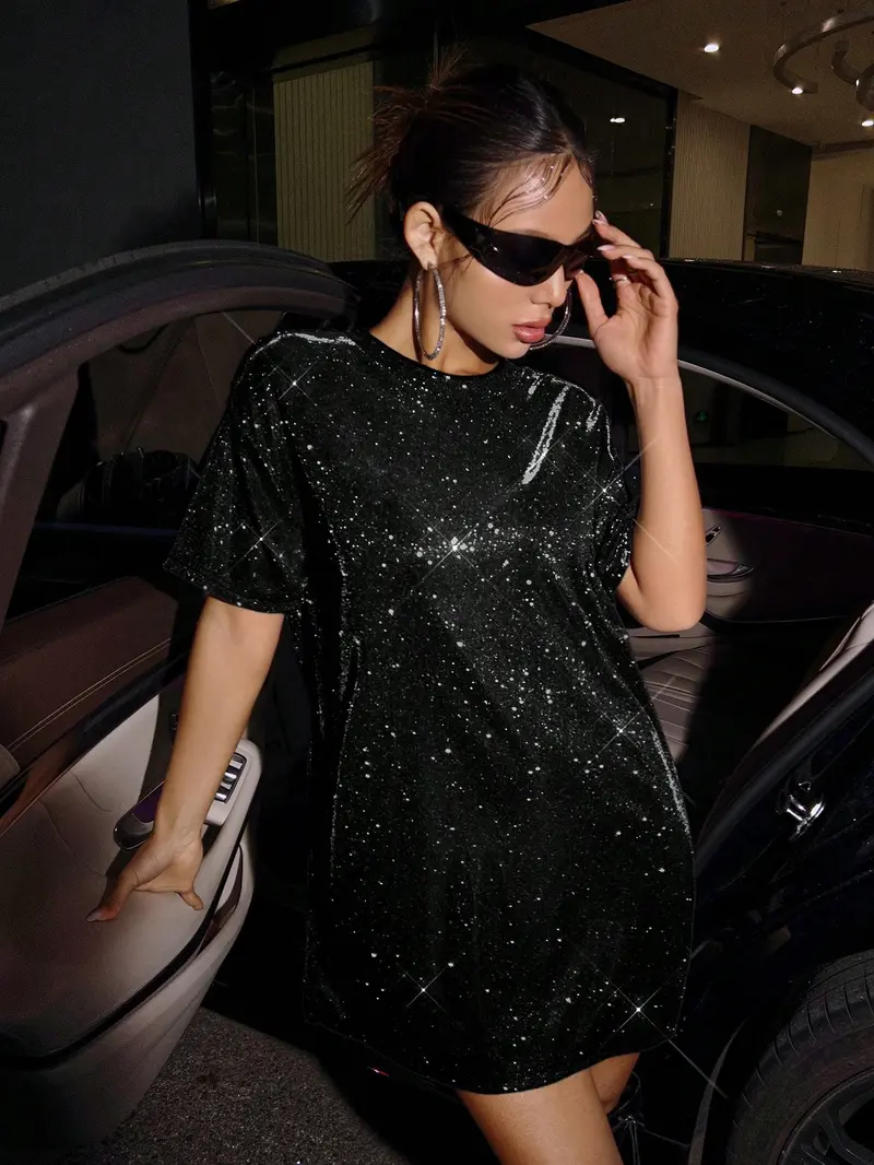 green emerald velvet dress Liama Dress in Stretch Sequin Silver