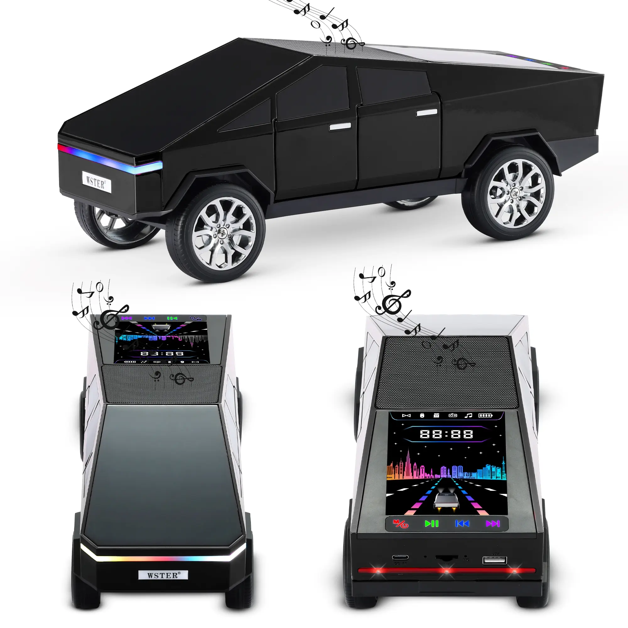 Fuzix WS-580 Pickup Truck Model Bluetooth Speaker with USB Micro SD AUX FM Radio TWS Pairing for Indoor Outdoor Party Birthday Gift Cybertruck