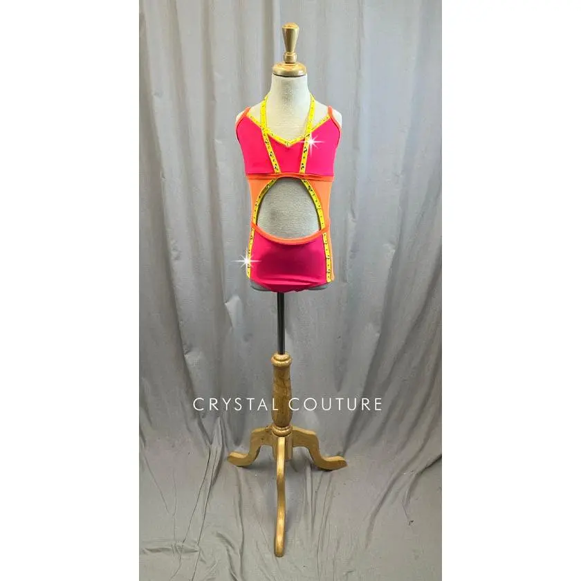 Neon Coral/Neon Orange/Yellow Cut Out Leotard -Rhinestones
